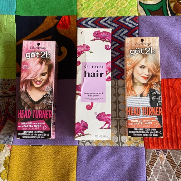 Sephora Hair Bundle Of Temporary Hair Dye Kits Pink Orange Pastel